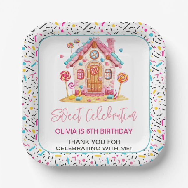 Candyland Sweet Celebration Kids Birthday Party Paper Plates (Front)