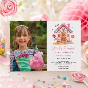 Candyland Sweet Celebration Kids Birthday photo Invitation