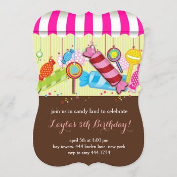 Candyland Sweet Shop Birthday Invitations by ThreeFoursDesign at Zazzle