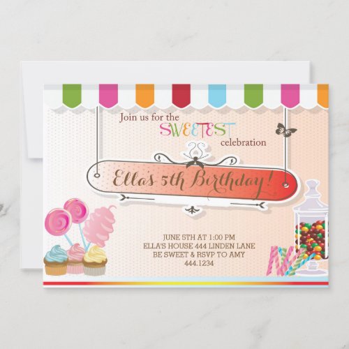 Candyland Sweet Shop Birthday Invitations