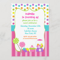 Candyland sweet shoppe birthday invitations