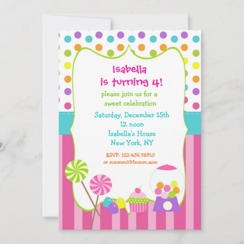 Candyland sweet shoppe birthday invitations