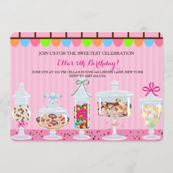 Candyland Sweet Shoppe Birthday Invitations by ThreeFoursDesign at Zazzle