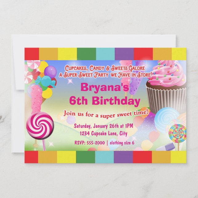 Candyland Sweets Cupcake Birthday Party Invitation (Front)