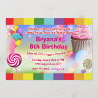 Candyland Sweets Cupcake Birthday Party Invitation