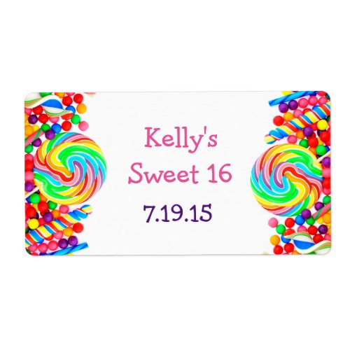Candyland Theme Sweet 16 Custom Favor Label