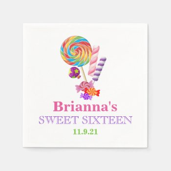 Candyland Theme Sweet 16 Personalized Napkin by PurplePaperInvites at Zazzle