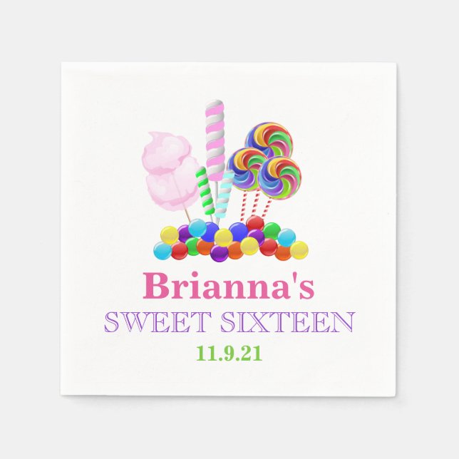 Candyland Theme Sweet 16 Personalized Napkin (Front)