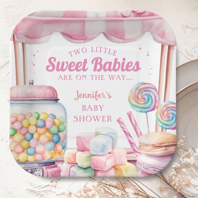 Candyland Twins Baby Shower Pink Girl Paper Plates (Creator Uploaded)