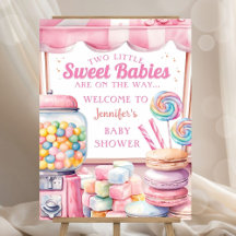 Candyland Twins Baby Shower Pink Girl Welcome Sign