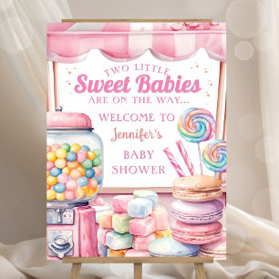 Candyland Twins Baby Shower Pink Girl Welcome Sign