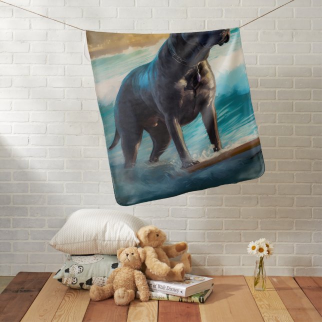Cane Corso Beach Surfing Painting Baby Blanket (In Situ)