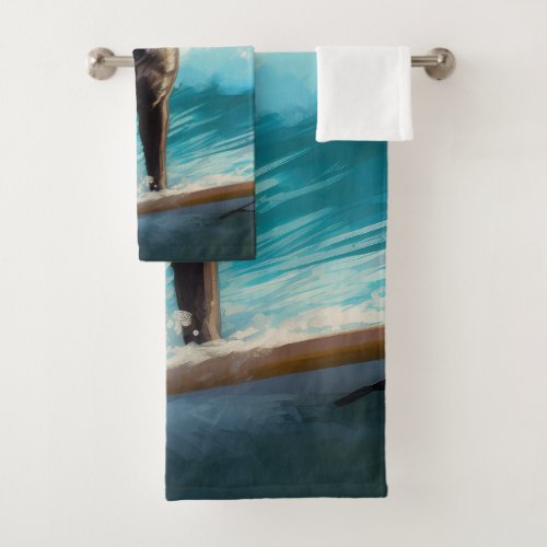 Cane Corso Beach Surfing Painting Bath Towel Set