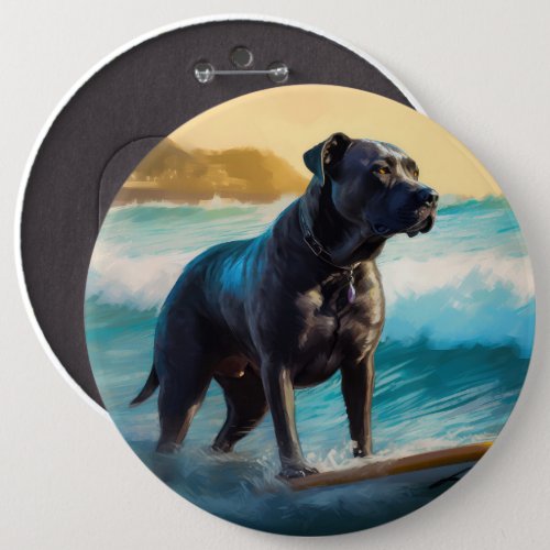 Cane Corso Beach Surfing Painting Button