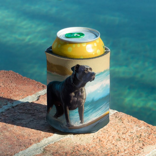 Cane Corso Beach Surfing Painting Can Cooler (In Situ Pool)