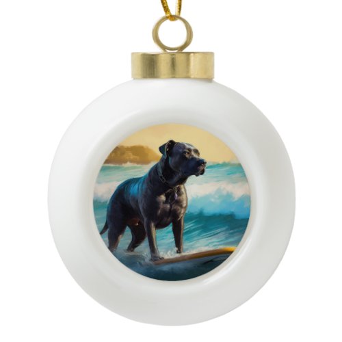 Cane Corso Beach Surfing Painting Ceramic Ball Christmas Ornament