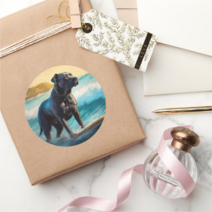 Cane Corso Beach Surfing Painting Classic Round Sticker