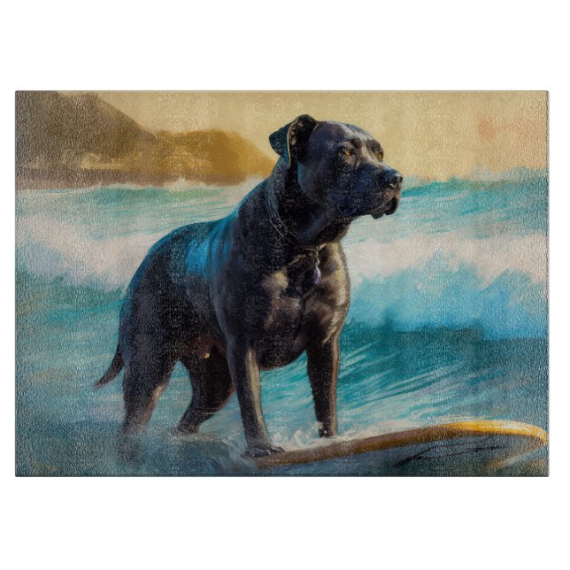Cane Corso Beach Surfing Painting Cutting Board (Front)