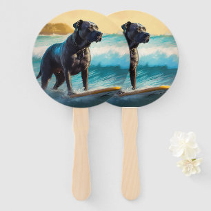 Cane Corso Beach Surfing Painting Hand Fan
