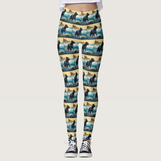 Cane Corso Beach Surfing Painting Leggings (Front)