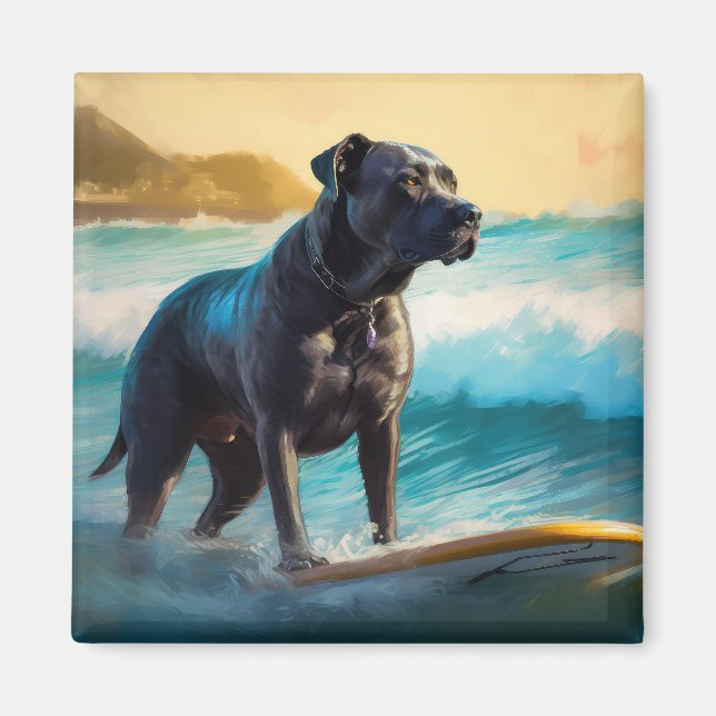 Cane Corso Beach Surfing Painting Magnet (Front)
