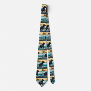 Cane Corso Beach Surfing Painting Neck Tie