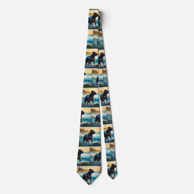 Cane Corso Beach Surfing Painting Neck Tie (Front)