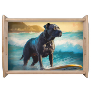 Cane Corso Beach Surfing Painting Serving Tray