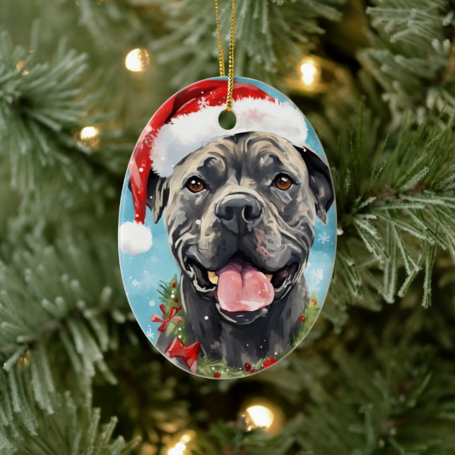 Cane Corso Christmas brush painting artwork Ceramic Ornament (Tree)
