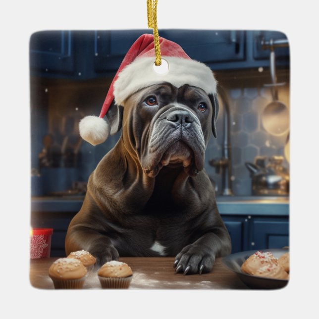 Cane Corso Christmas Cookies Festive Holiday Ceramic Ornament (Front)