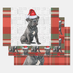 Cane Corso Christmas Dog Red Green Plaid Wrapping Paper Sheets