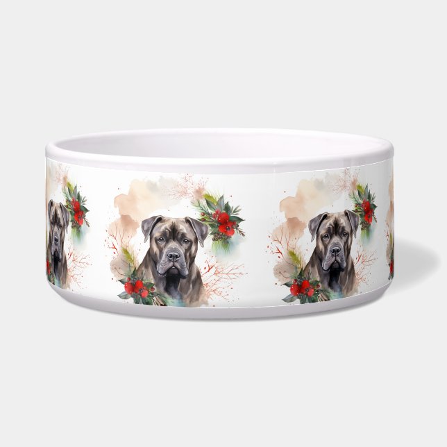 Cane Corso Christmas Wreath Festive Pup Bowl (Front)