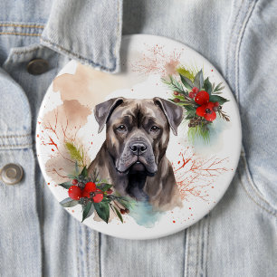 Cane Corso Christmas Wreath Festive Pup Button