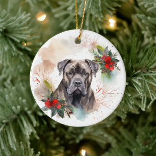 Cane Corso Christmas Wreath Festive Pup Ceramic Ornament