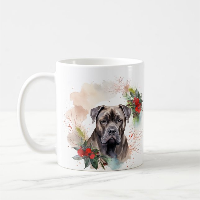 Cane Corso Christmas Wreath Festive Pup Coffee Mug (Left)