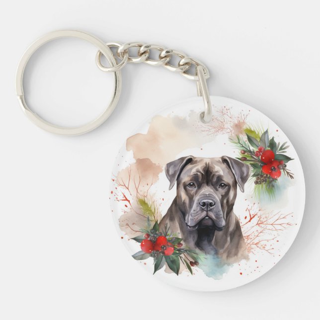 Cane Corso Christmas Wreath Festive Pup Keychain (Front)