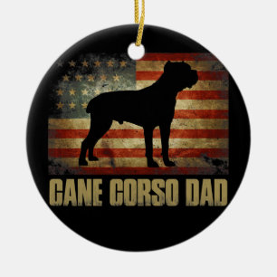 Cane Corso Dad Vintage American Flag Patriotic Ceramic Ornament