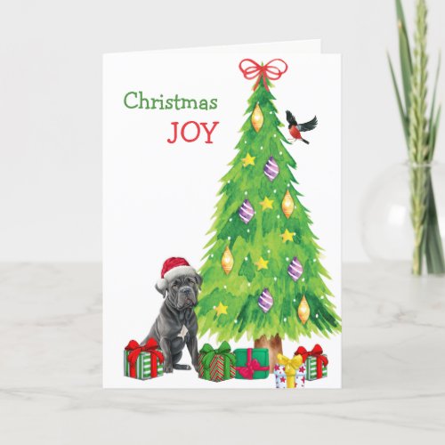 Cane Corso Dog Bird and Christmas Tree Holiday Card