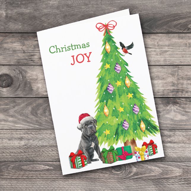 Cane Corso Dog, Bird and Christmas Tree Holiday Card (Creator Uploaded)