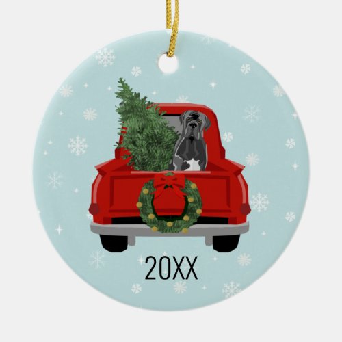 Cane Corso Dog Christmas Red Truck Ceramic Ornament