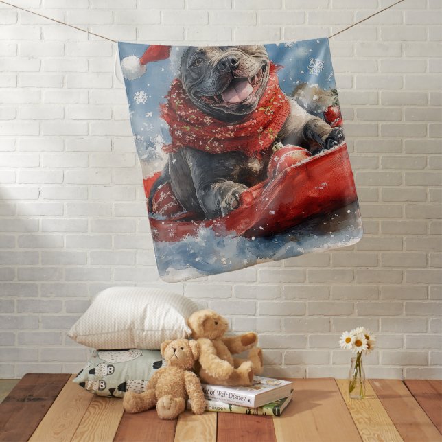 Cane Corso Dog in Sledge Let it Snow Christmas Baby Blanket (In Situ)