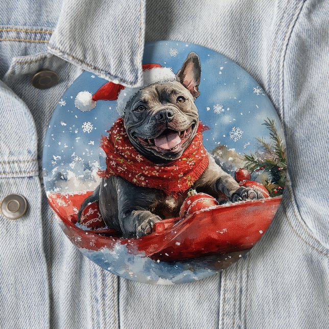 Cane Corso Dog in Sledge Let it Snow Christmas Button (In Situ)