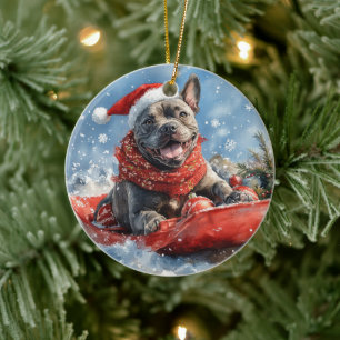 Cane Corso Dog in Sledge Let it Snow Christmas Ceramic Ornament