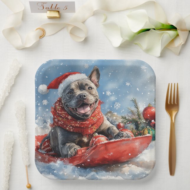 Cane Corso Dog in Sledge Let it Snow Christmas Paper Plates (Wedding)