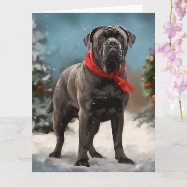 Cane Corso Dog in Snow Christmas  Card (Orchid)