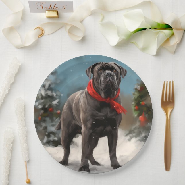 Cane Corso Dog in Snow Christmas  Paper Plates (Wedding)