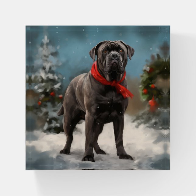 Cane Corso Dog in Snow Christmas  Paperweight (Front)