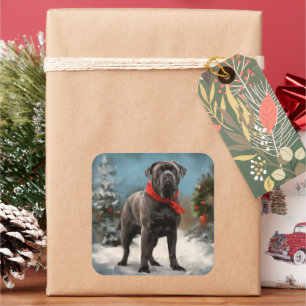 Cane Corso Dog in Snow Christmas  Square Sticker