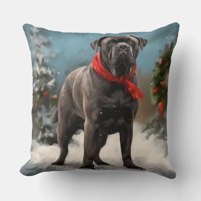 Cane Corso Dog in Snow Christmas  Throw Pillow (Front)