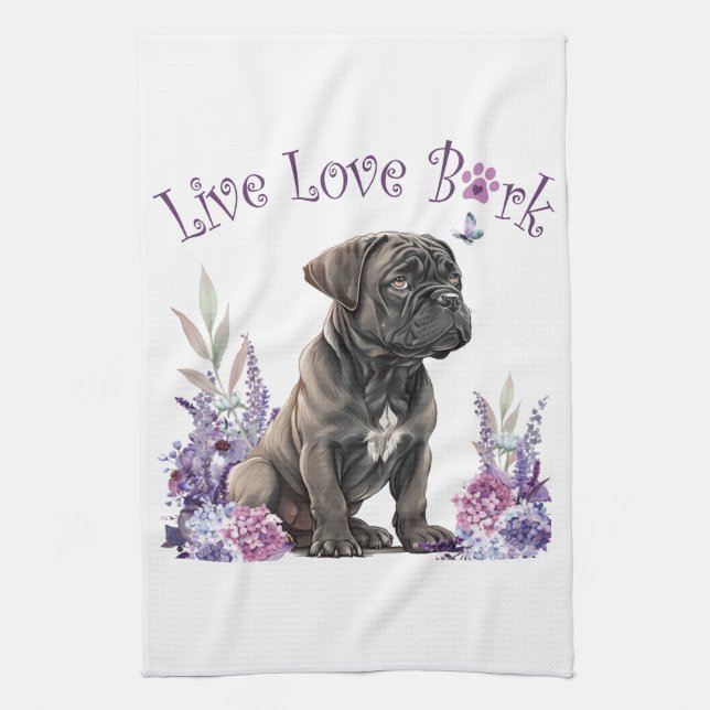 Cane Corso Dog Mom Floral Kitchen Towel (Vertical)